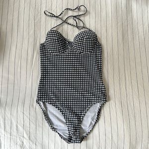 J. Crew halter navy gingham seersucker underwire swimsuit, size 6